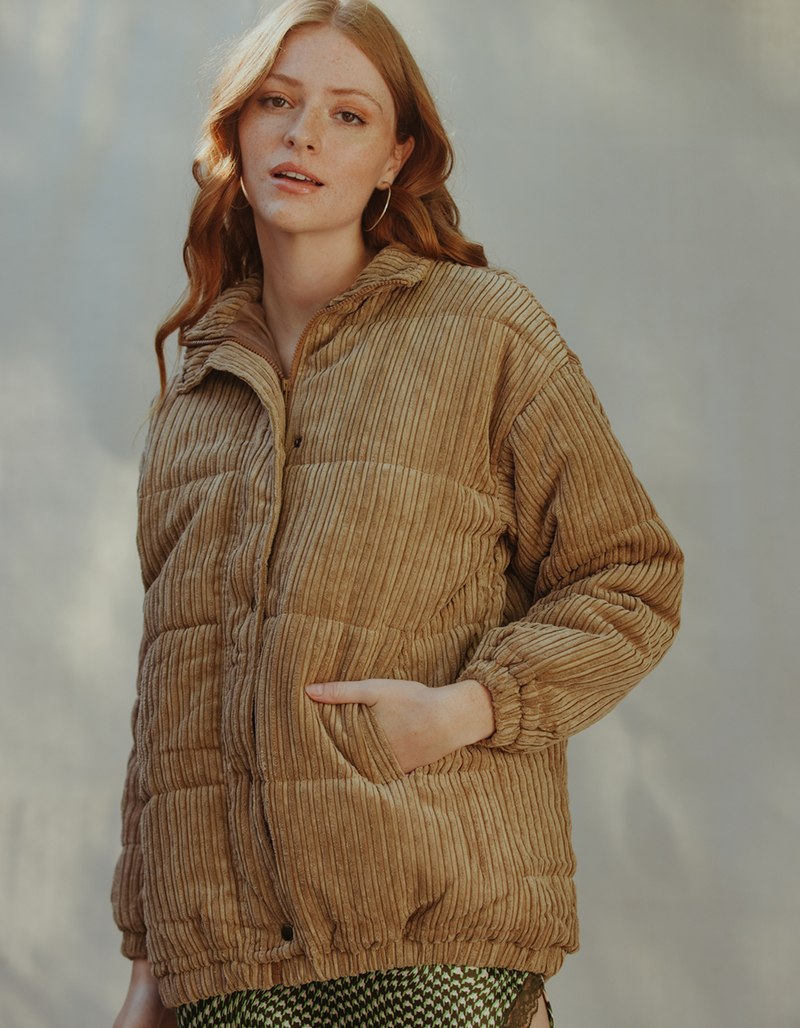 DAISY STREET Womens Corduroy Puffer Coat image number 3