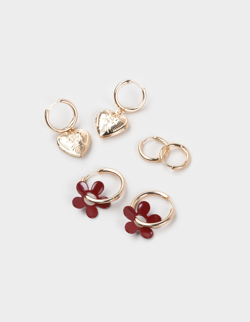 FULL TILT 3 Pack Flower/Heart Earrings image number 0