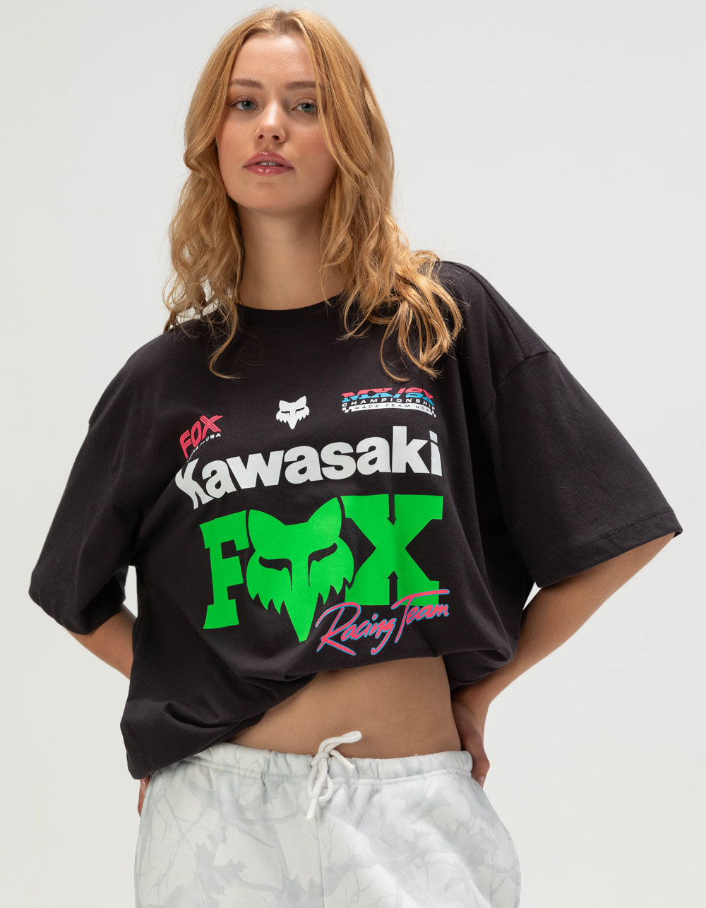 K★★101 togw FOX Kawasaki Womens Oversized Tee - BLACK - L | Tillys