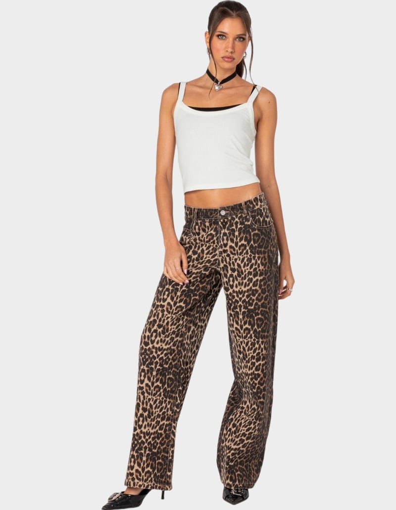 EDIKTED Leopard Print Low Rise Jeans ORANGE Tillys