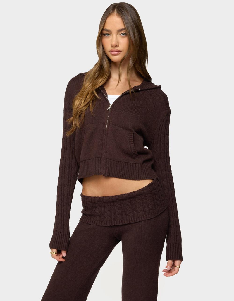 EDIKTED Lula Cable Knit Zip Up Hoodie image number 0