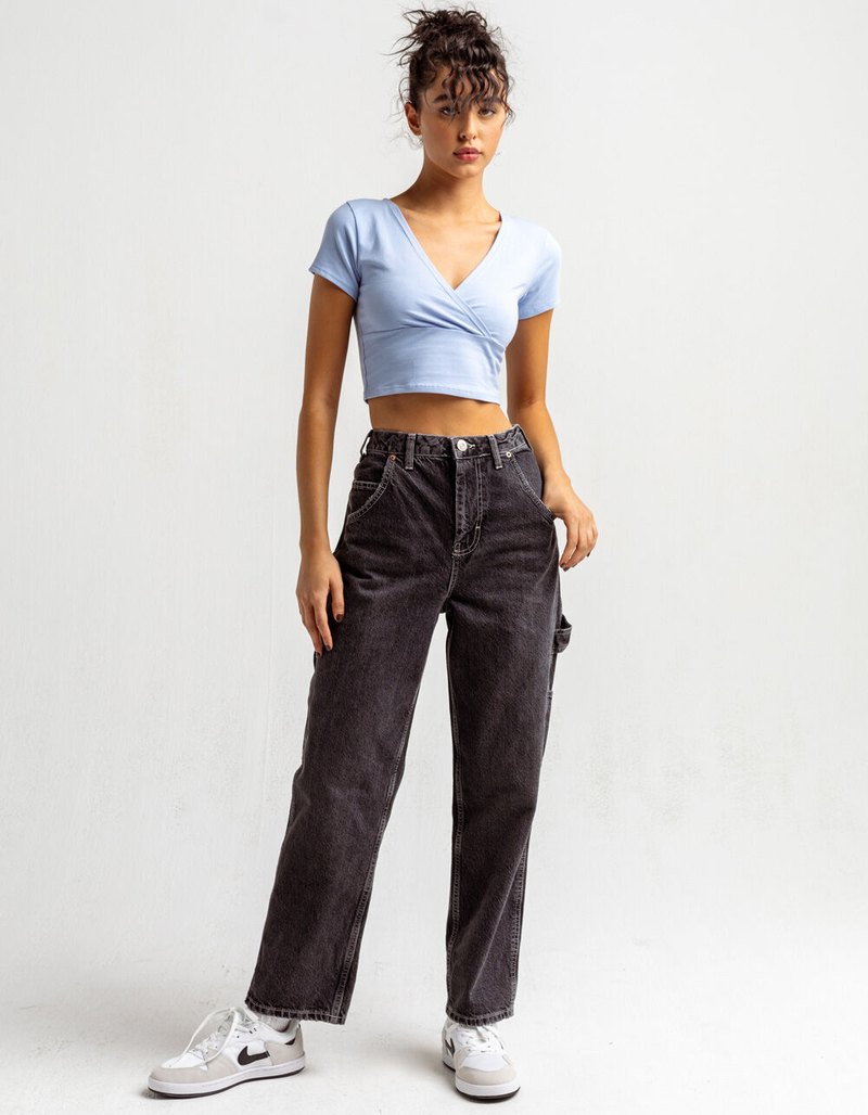 FULL TILT Surplice Womens Light Blue Crop Tee image number 3