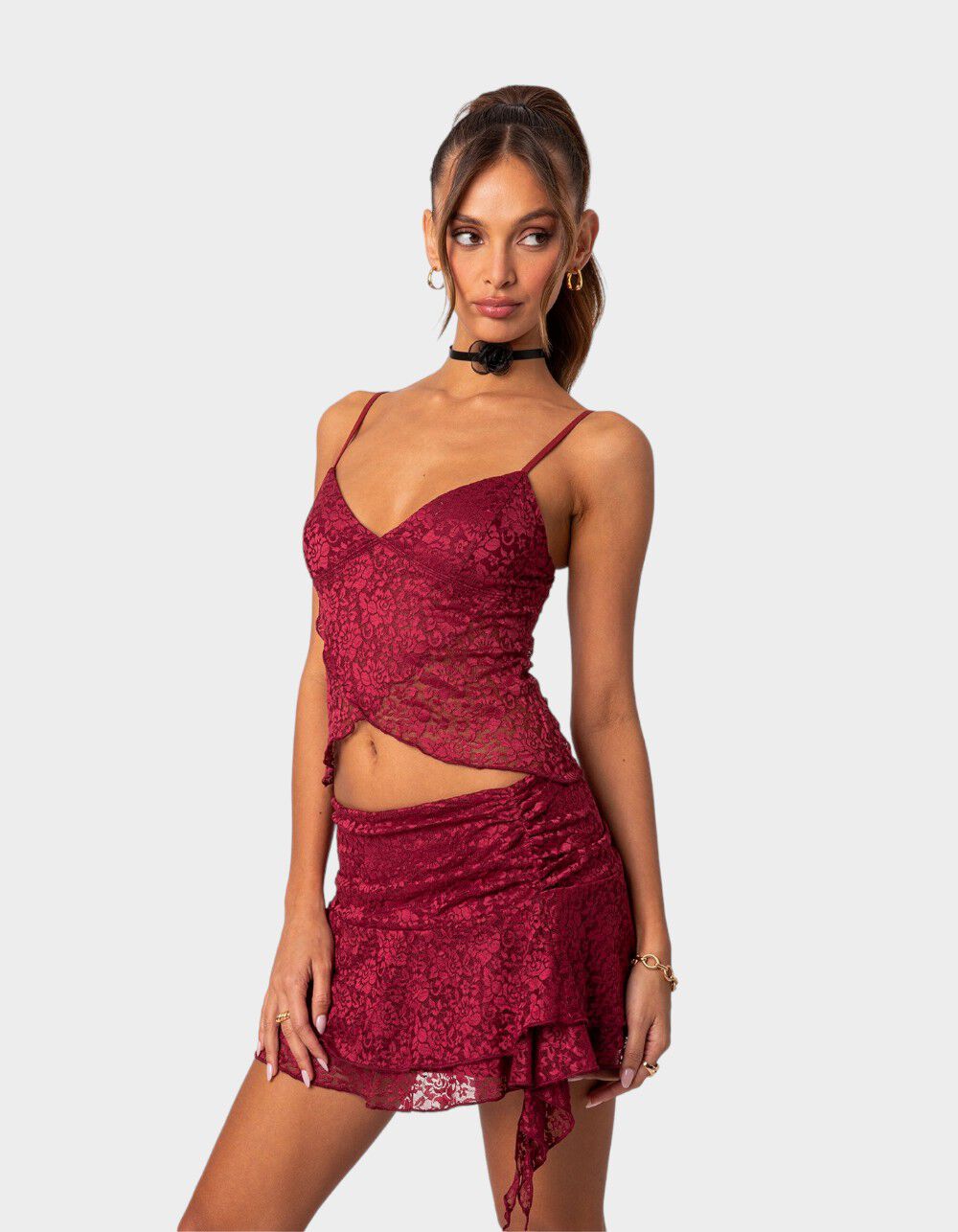 EDIKTED Ruby Sheer Lace Tank Top - DK RED | Tillys