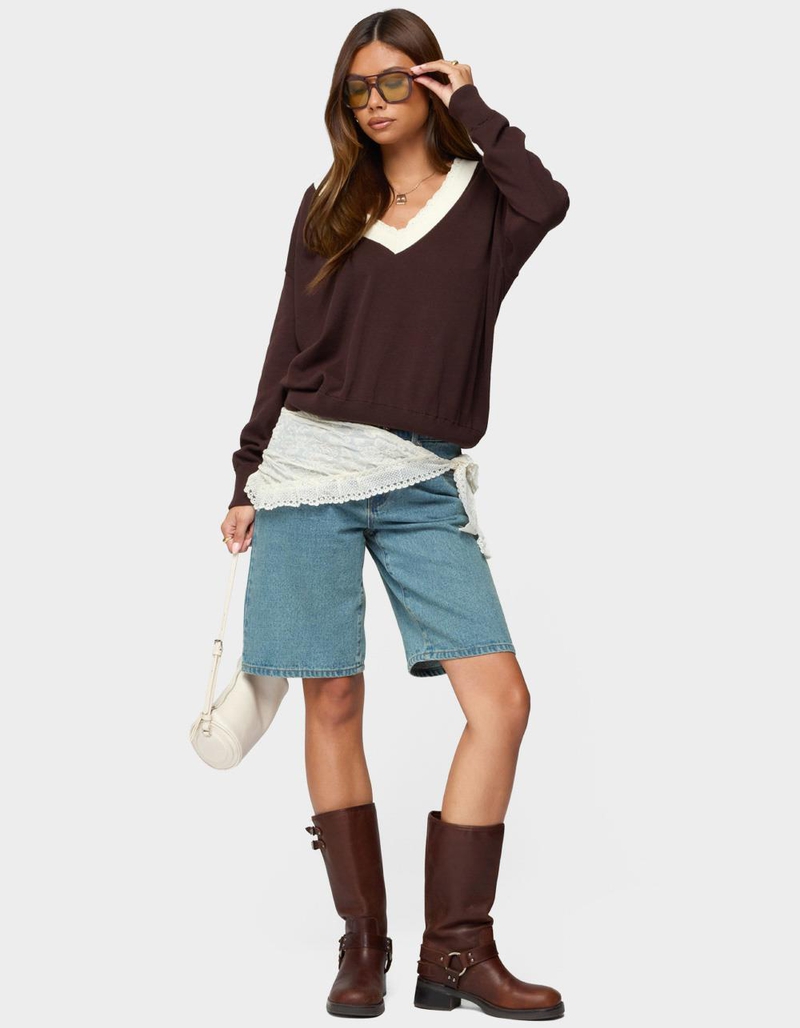 EDIKTED Marie Contrast Lacey V-Neck Sweater image number 4