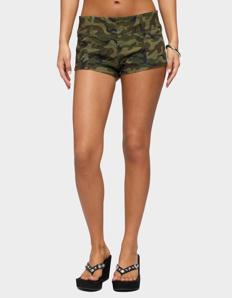 EDIKTED Camo Craze Stretch Micro Shorts image number 0