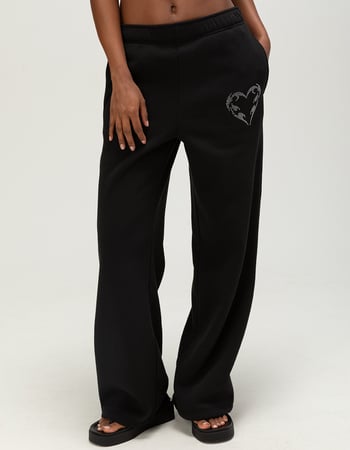 FULL TILT Rhinestone Heart Womens Wide Leg Sweatpants Alternative Image