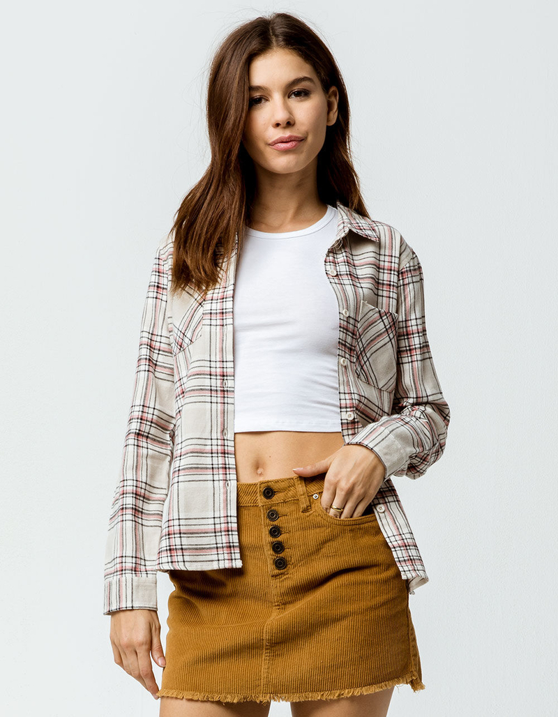 DESTINED Two Pocket Boyfriend Ivory Womens Flannel Shirt image number 1