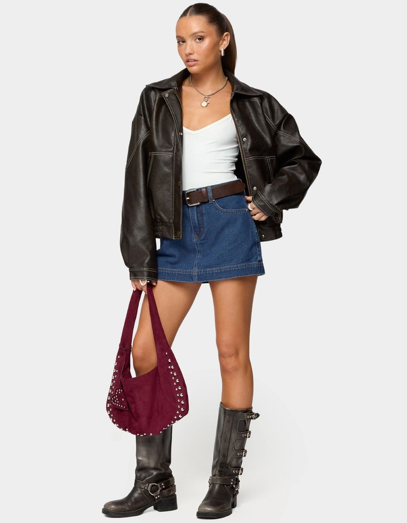 EDIKTED Felica High Rise Denim Mini Skort image number 4