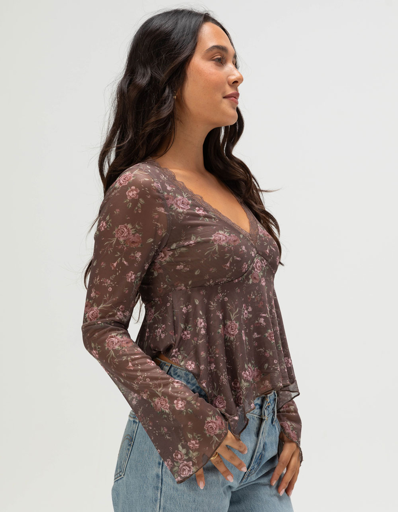 MADDEN GIRL Womens Mesh Hanky Long Sleeve Top image number 2