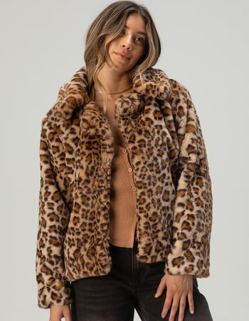 RSQ Womens Leopard Print Soft Fur Jacket Primary Image