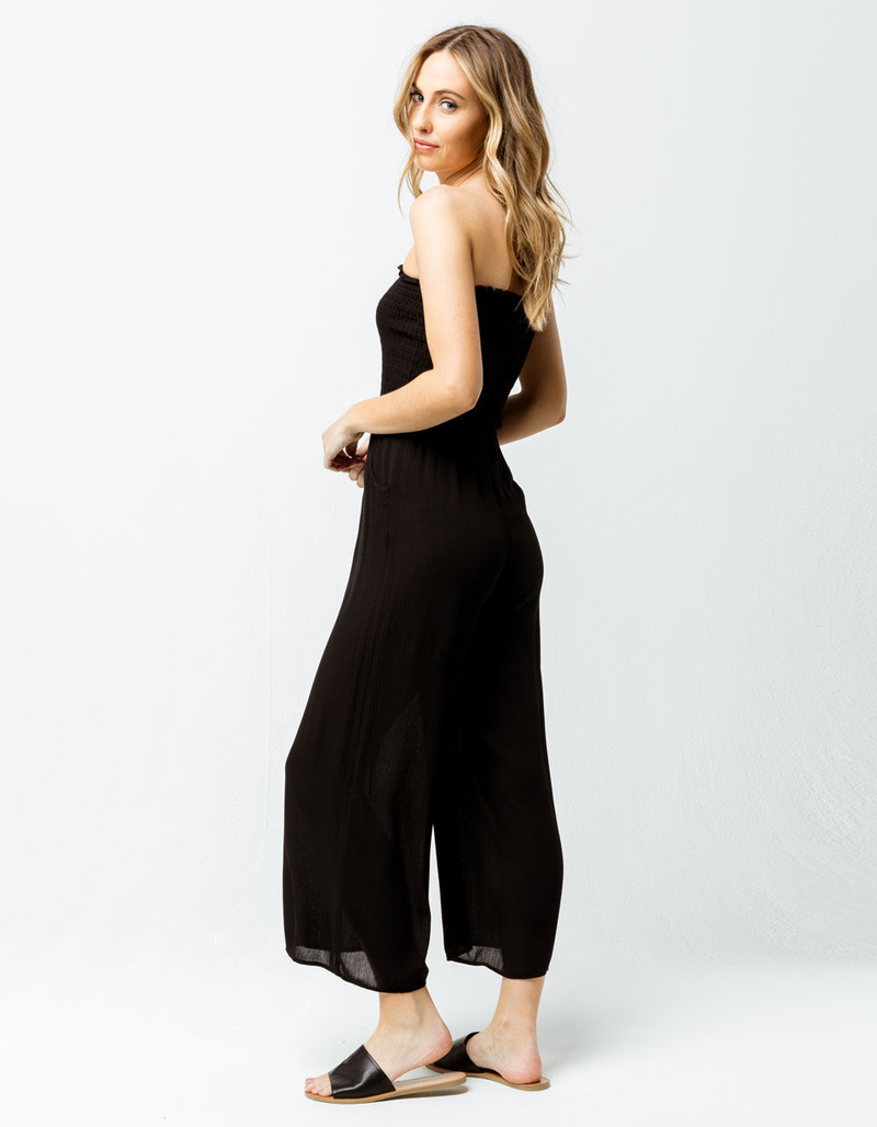 SKY AND SPARROW Smocked Button Front Black Womens Tube Jumpsuit image number 1