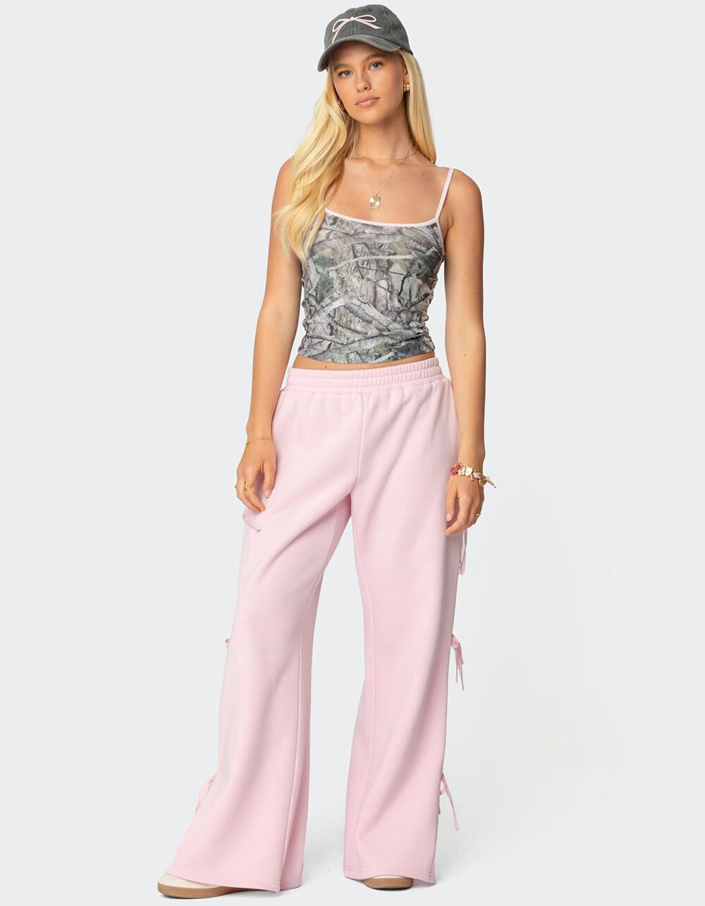 EDIKTED Claudette Baggy Ribbon Sweatpants - PINK | Tillys