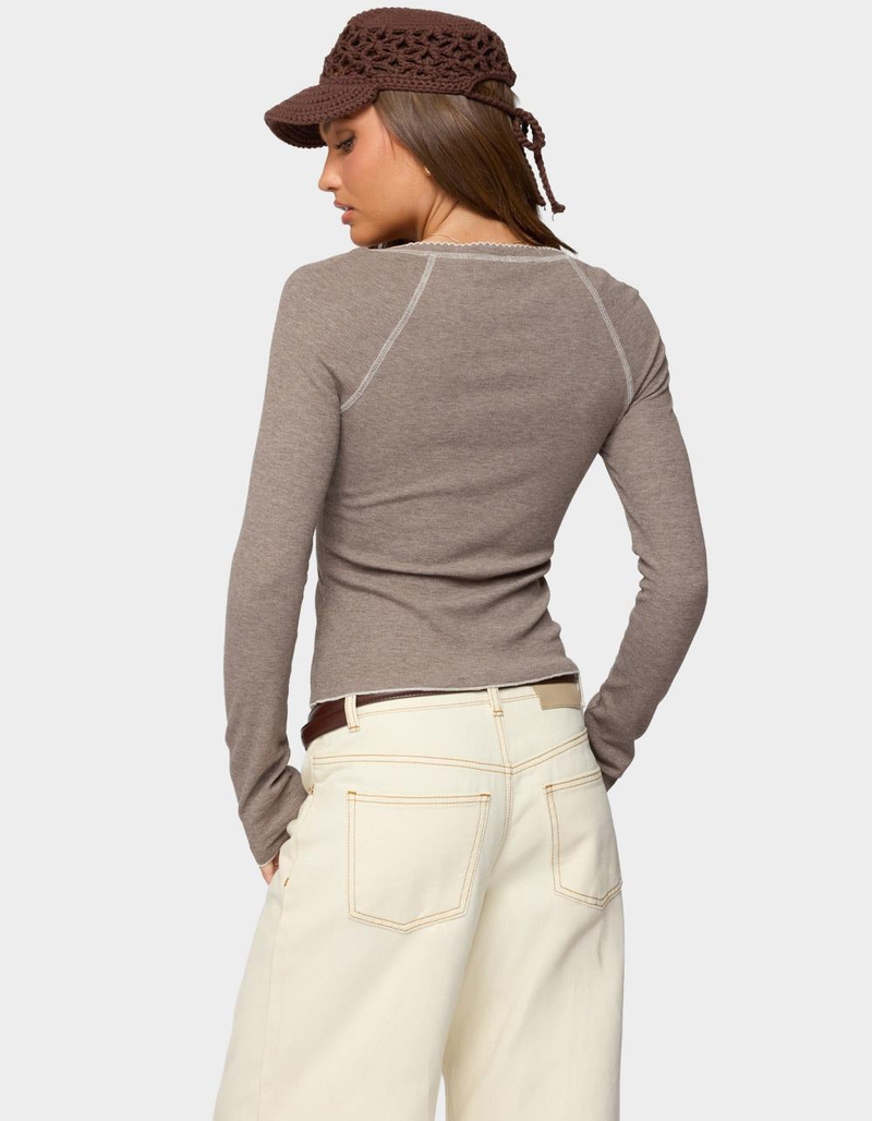 EDIKTED Ensley Contrast Stitch Henley Top image number 2