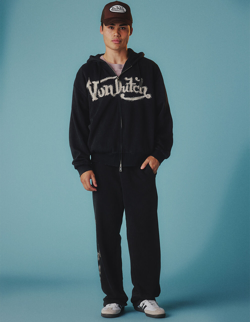 VON DUTCH Patch Mens Zip-Up Hoodie - WASHED BLACK | Tillys