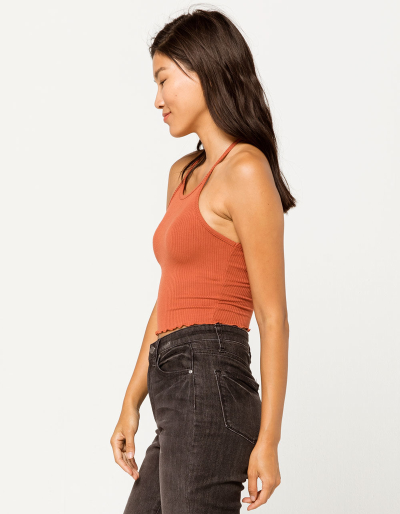 DESTINED Lettuce Edge High Neck Rust Womens Tank Top image number 1