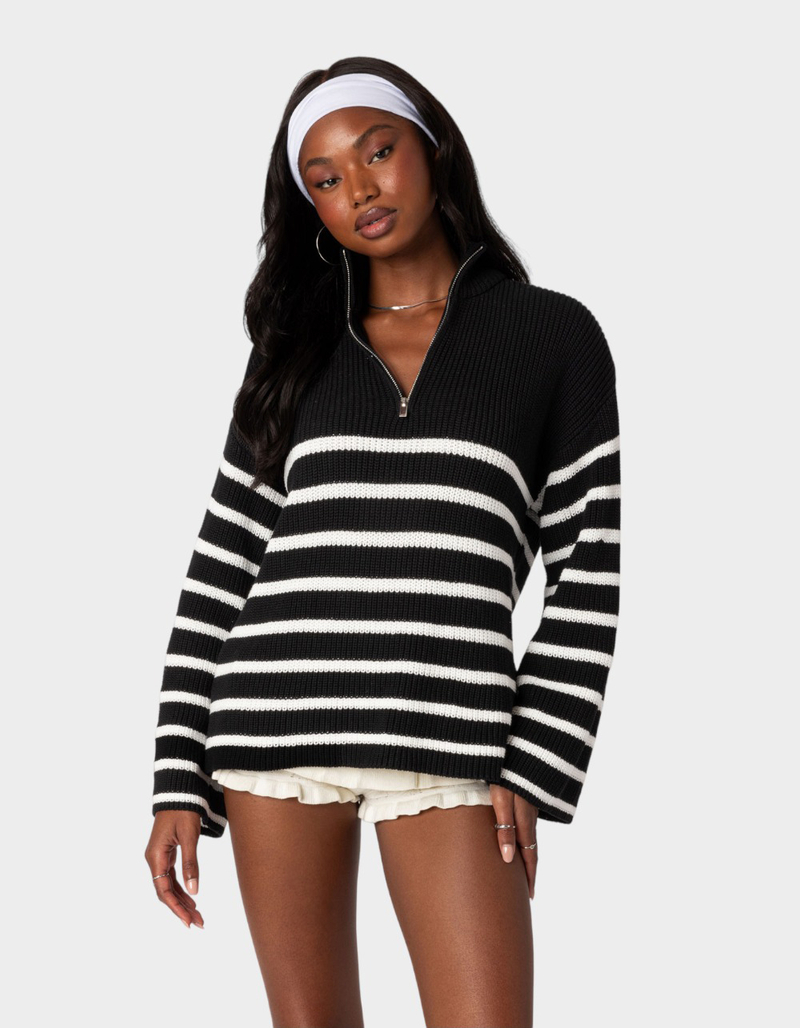 EDIKTED Oversized Quarter Zip Striped Womens Sweater image number 0