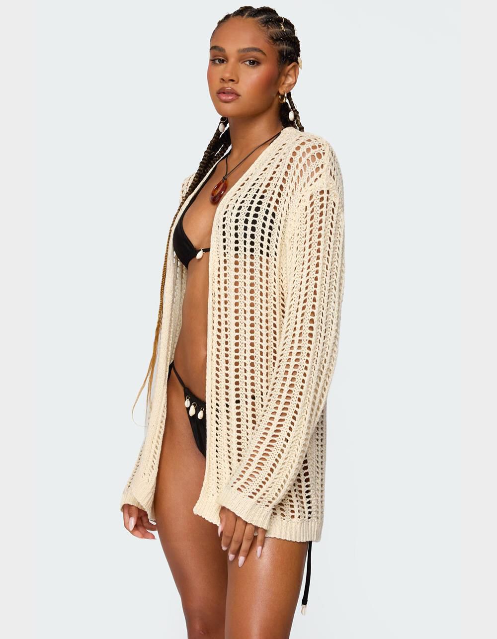 EDIKTED Darcee Oversized Crochet Cardigan - BEIGE - XL | Tillys
