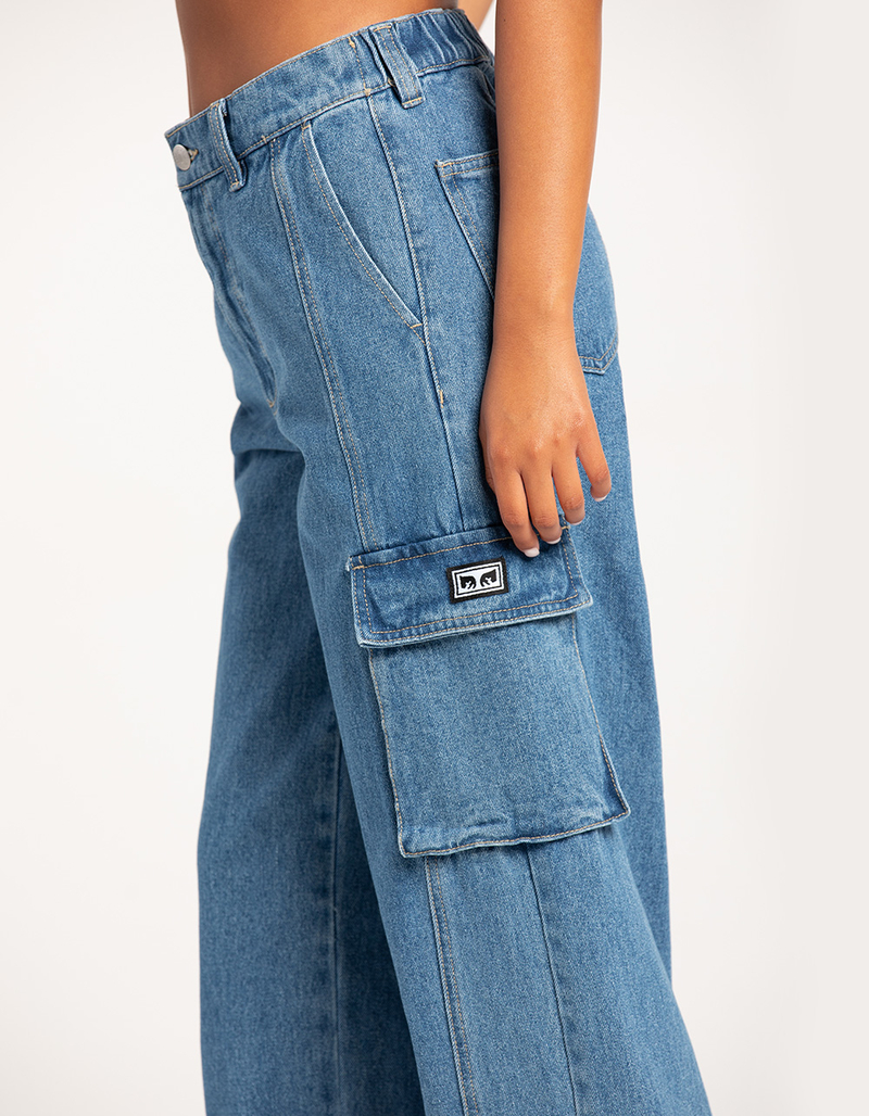 OBEY Search Womens Denim Cargo Pants image number 4