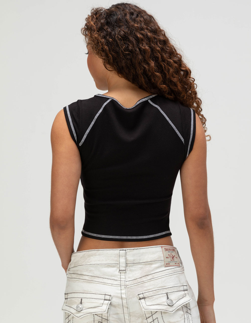 TRUE RELIGION Ribbed World Tour Notch Womens Baby Tee image number 3