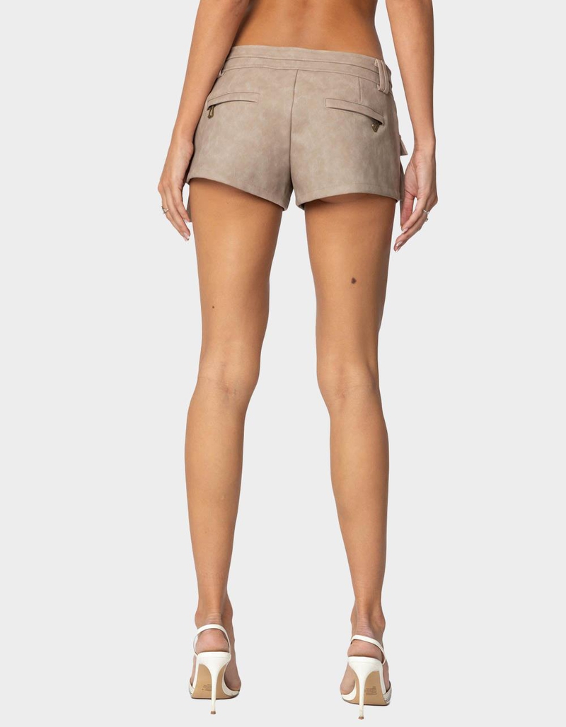 EDIKTED Washed Faux Leather Micro Cargo Shorts image number 4