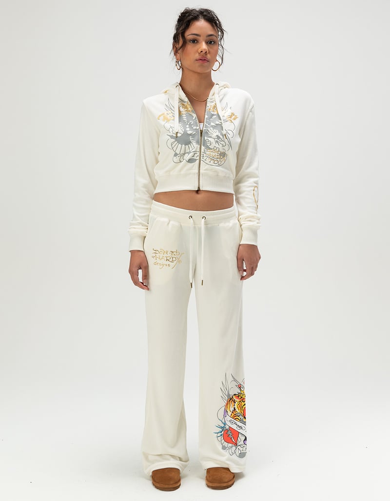 ED HARDY Tiger Crown Womens Velour Pants image number 0