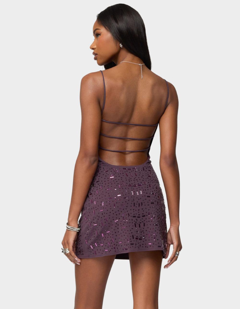 EDIKTED Stefanie Rhinestone Backless Mini Dress image number 2