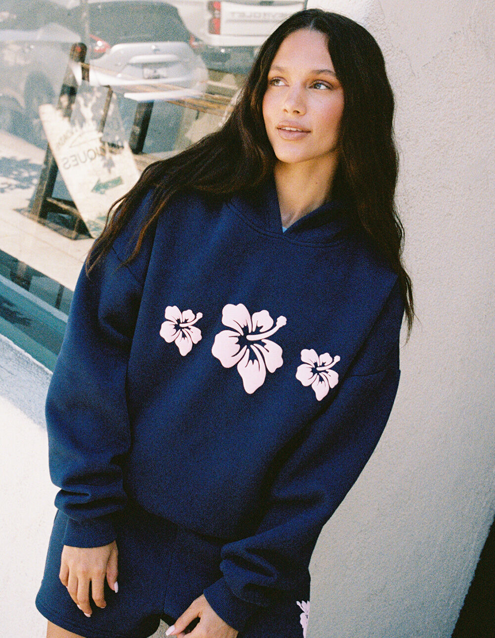 FULL TILT Puff Hibiscus Womens Hoodie - NAVY | Tillys