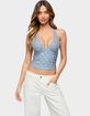 EDIKTED Lacey Polka Dot Lace Up Halter Top image number 1