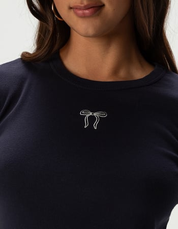 FULL TILT Embroidered Bow Womens Baby Tee Alternative Image