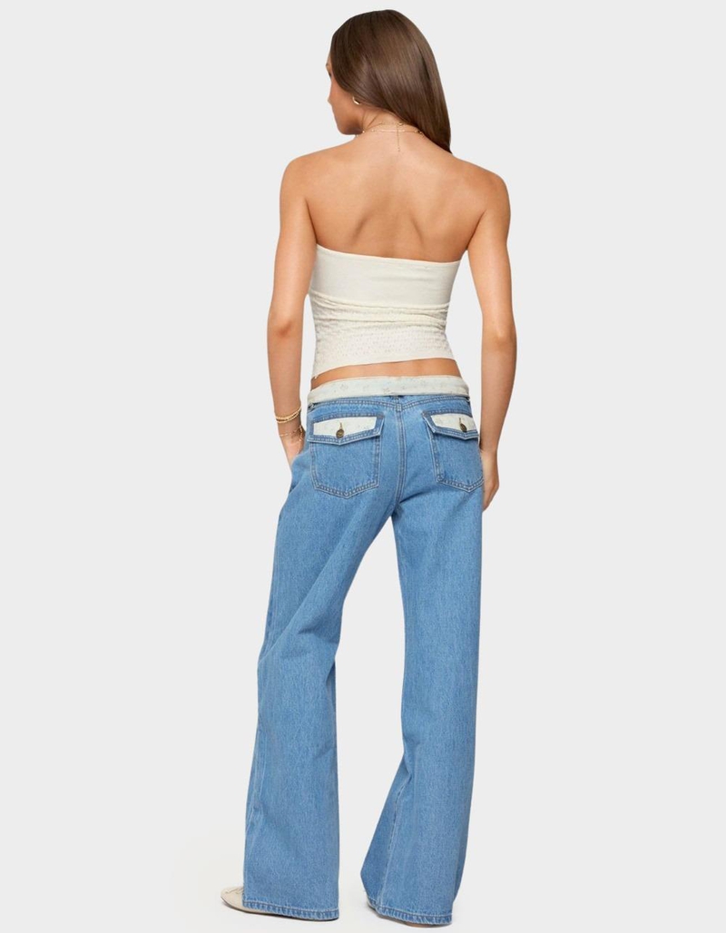 EDIKTED Floral Foldover Low Rise Jeans image number 3