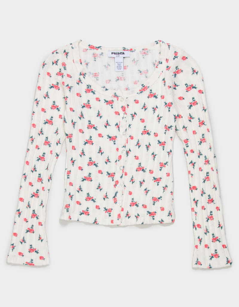 RSQ Girls Ditsy Button Front Long Sleeve Top image number 4