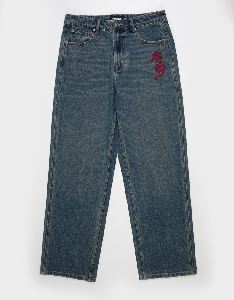 RSQ Mens Embroidered Dragon Baggy Jeans image number 5