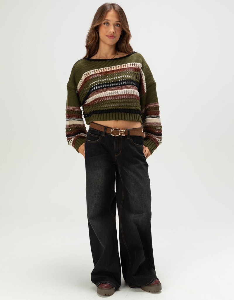 RSQ Womens Stripe Open Knit Sweater image number 1