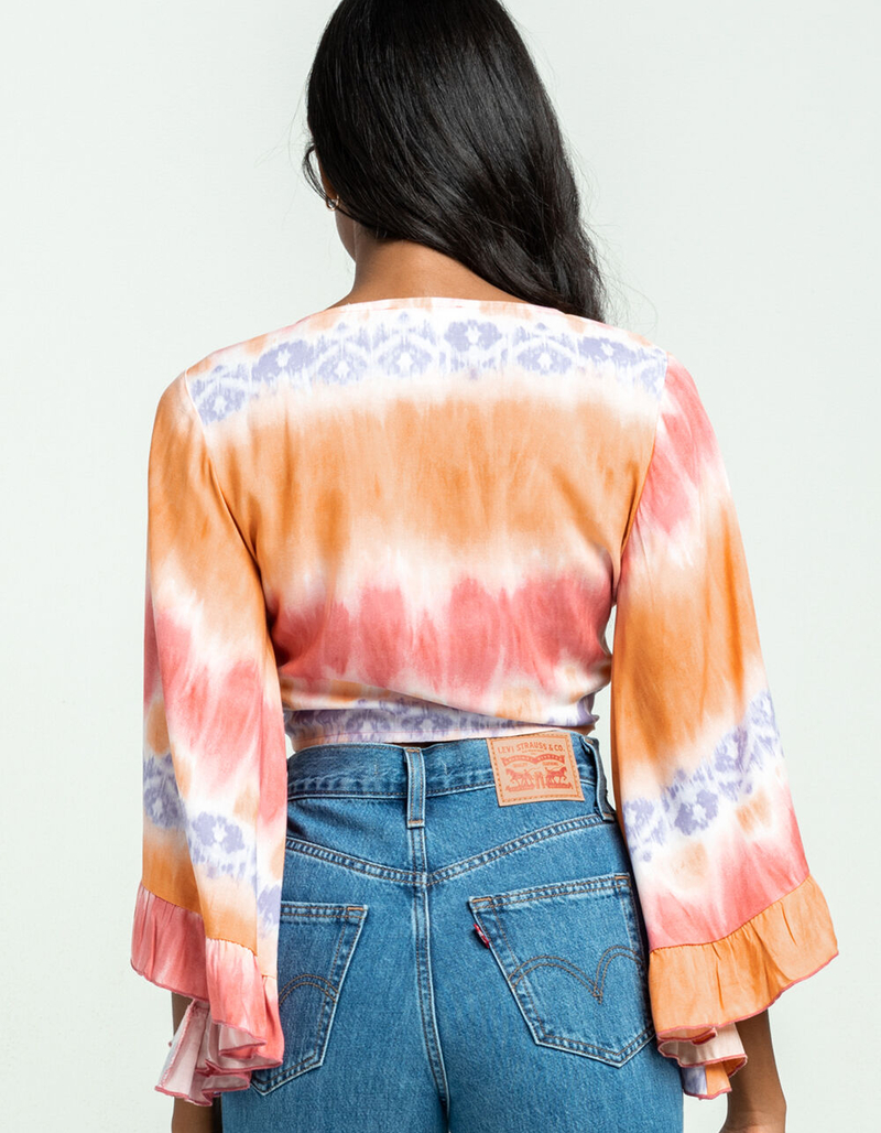 MILEY AND MOLLY Tie Dye Bell Sleeve Tie Front Top image number 2
