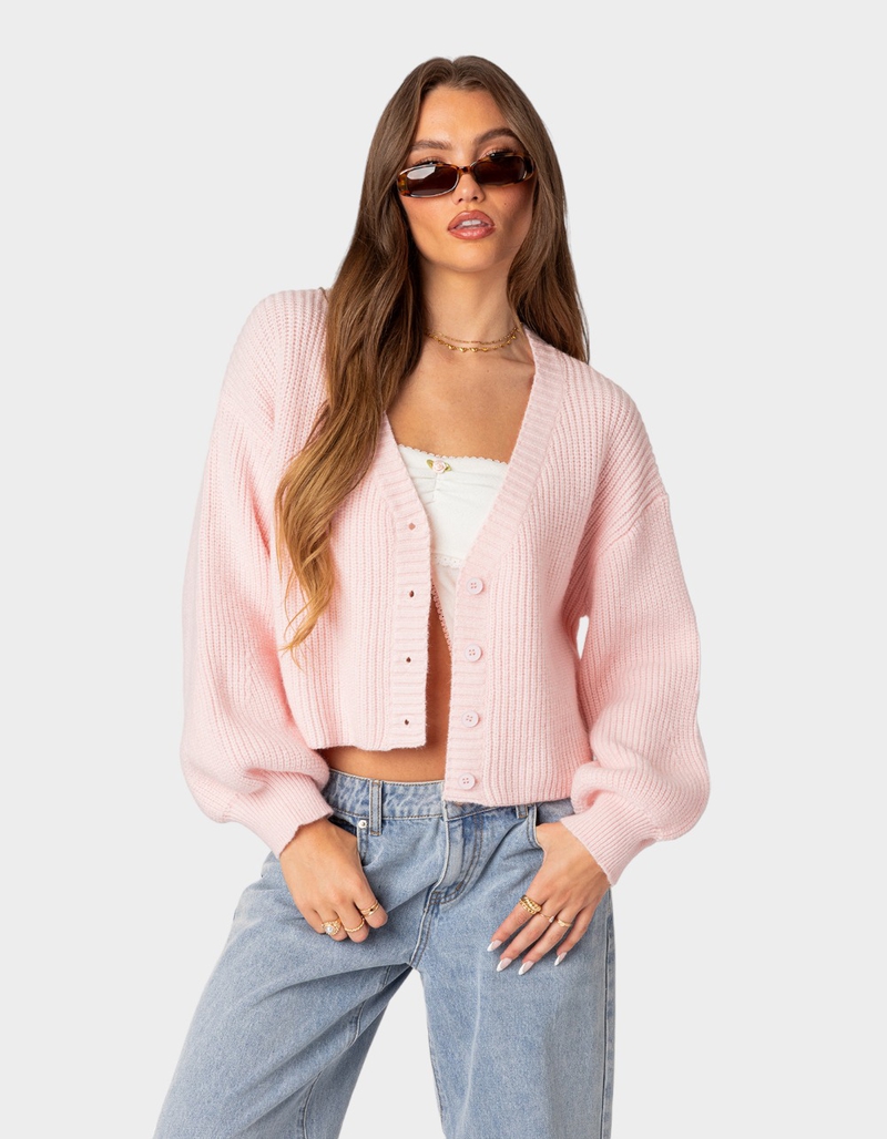 EDIKTED Sabrina Chunky Knit  Womens Cropped Cardigan image number 0