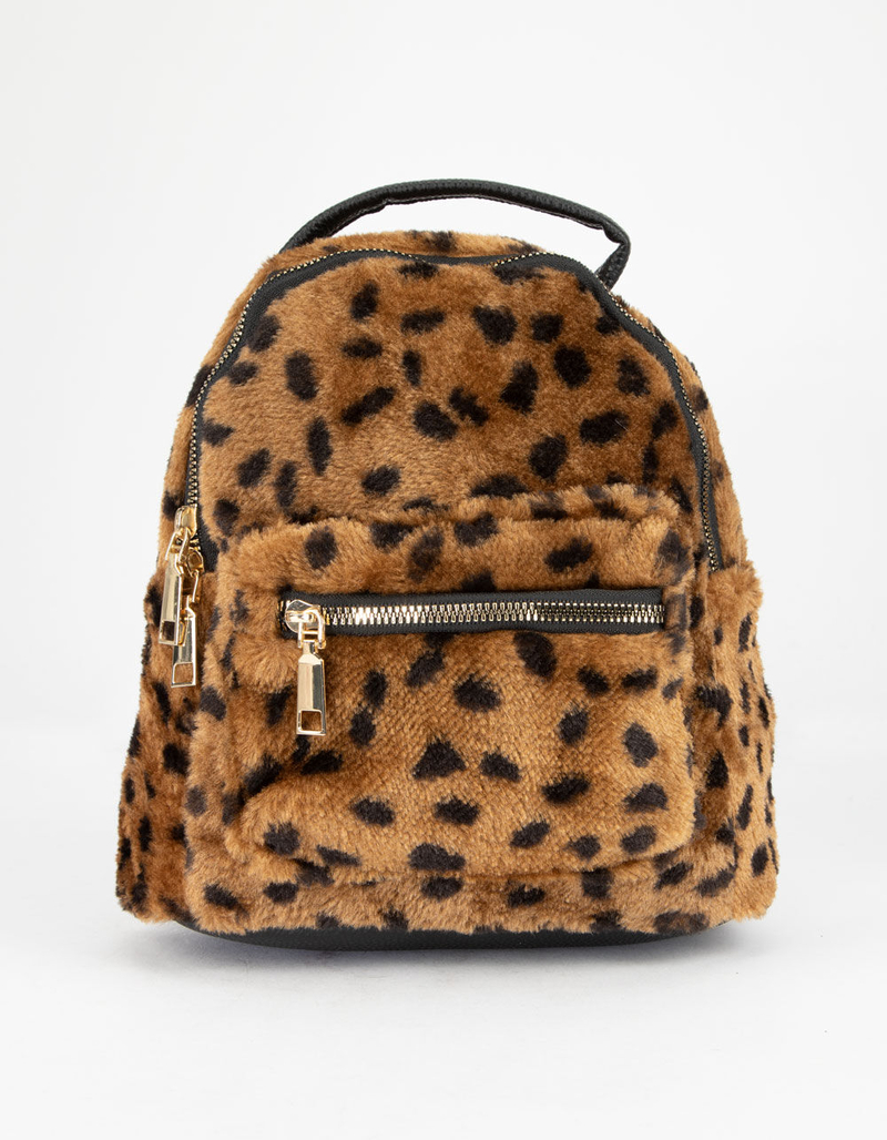 ORCHID LOVE Faux Fur Leopard Mini Backpack image number 0