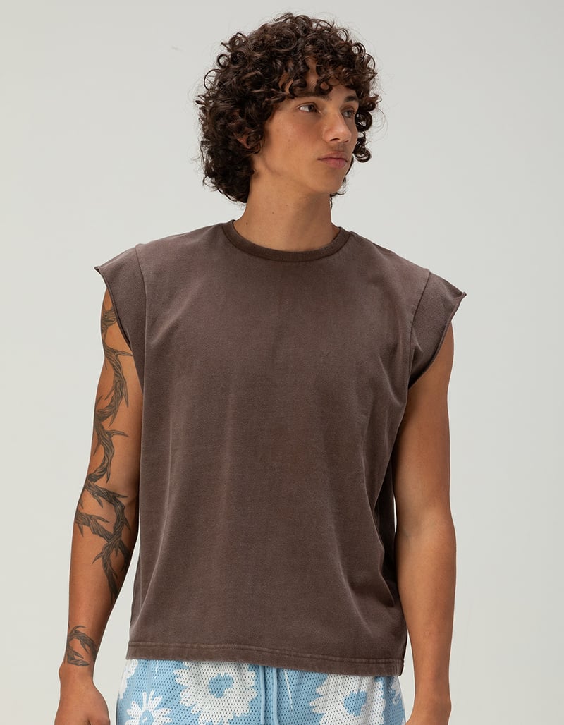 RSQ Mens Washed Crop Muscle Tee image number 1
