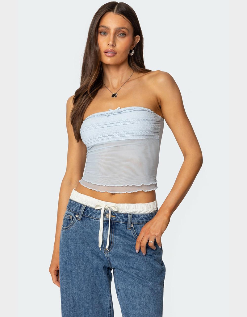 EDIKTED Rori Ruffle Knit Sheer Mesh Top image number 0