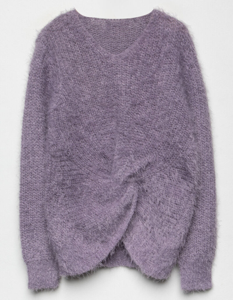 FULL CIRCLE Fuzzy Knot Front Girls Purple Sweater PURPL 396658750