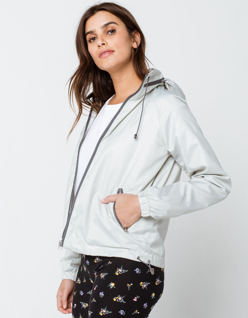 MISS LONDON Invisible Hood Womens Gray Windbreaker Jacket image number 1