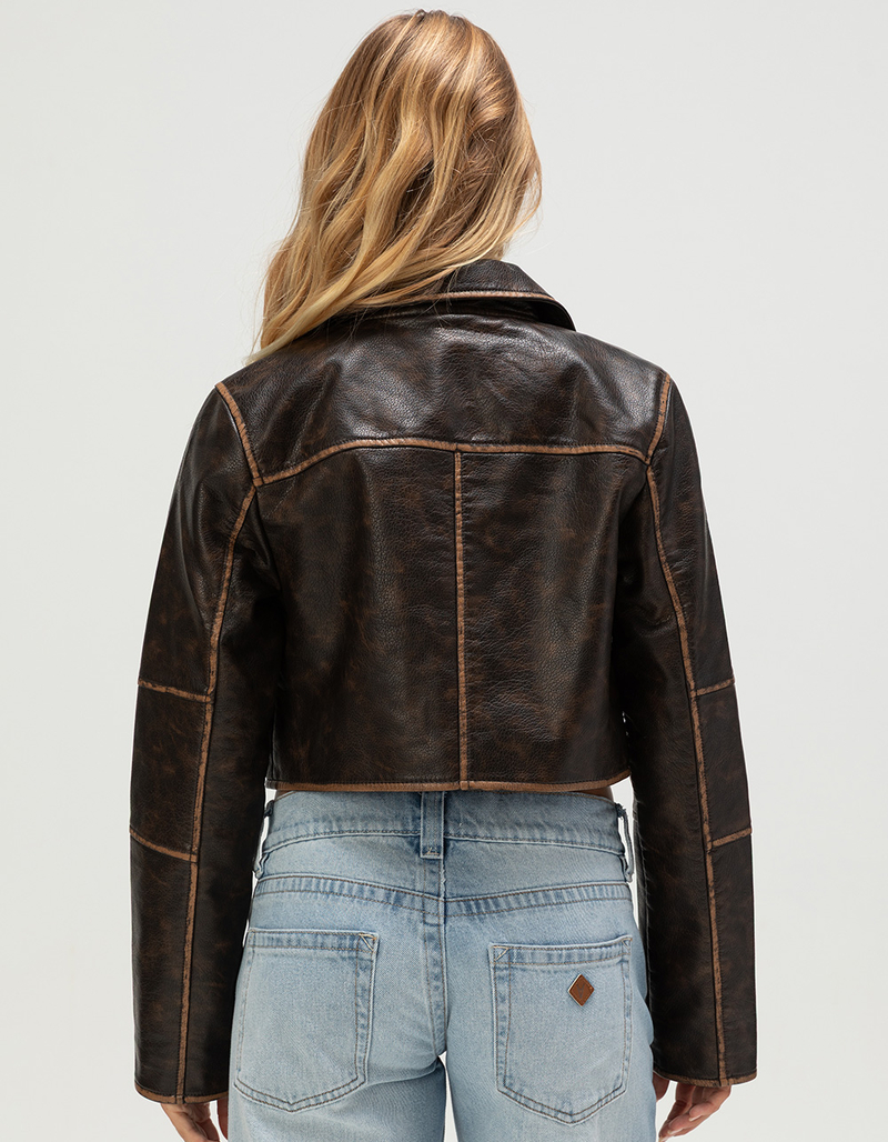WEST OF MELROSE Womens Crop Faux Leather Jacket image number 3