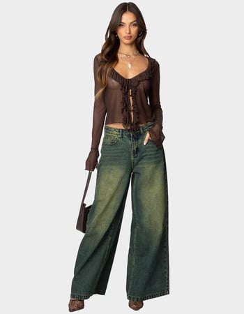 EDIKTED Sheer Mesh Ruffled Top Alternative Image