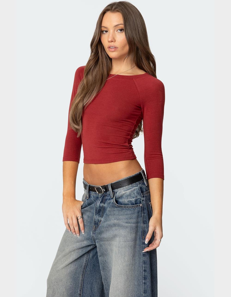 EDIKTED Mary Quarter Sleeve Wide Neck Top image number 3