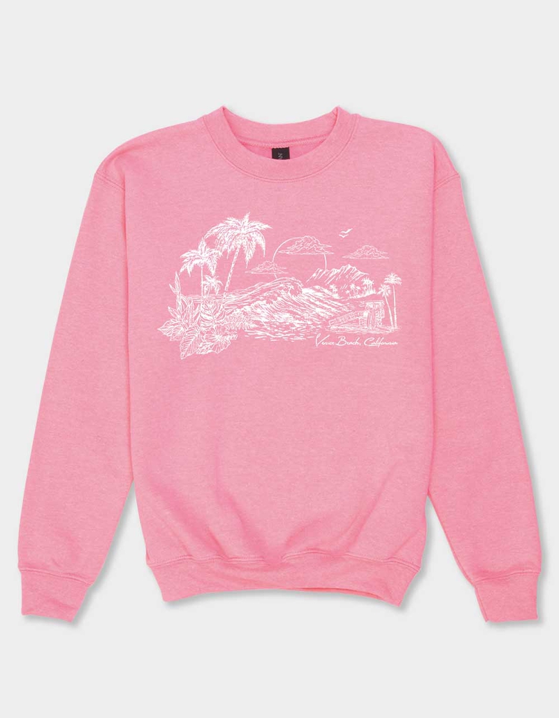 VENICE BEACH Sunset Distressed Unisex Kids Crewneck Sweatshirt image number 0