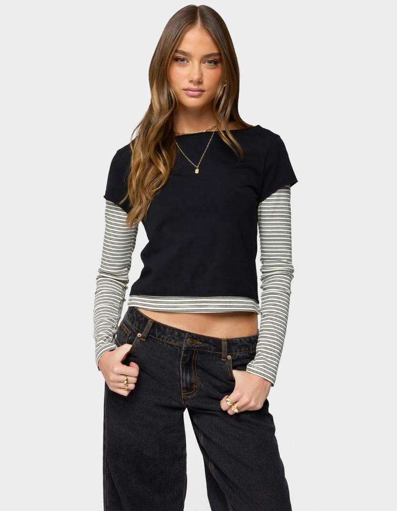 EDIKTED Layered Stripey Long Sleeve Tee image number 0
