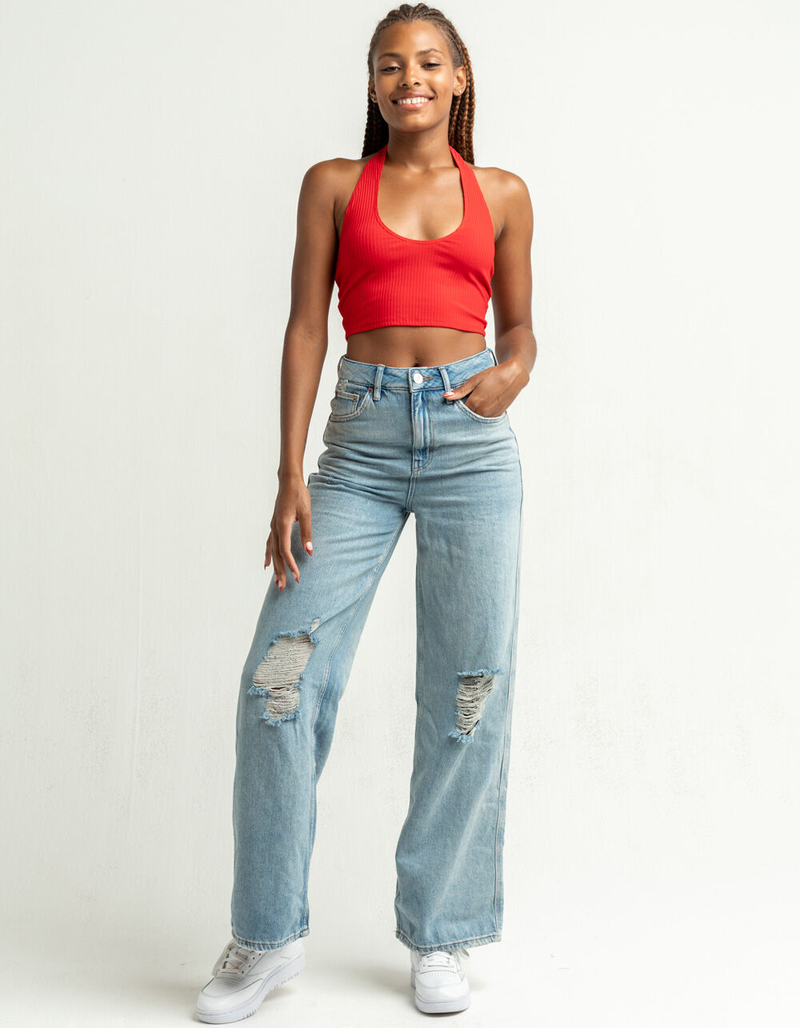 HEART & HIPS Scoop Neck Womens Red Halter Crop Top image number 3