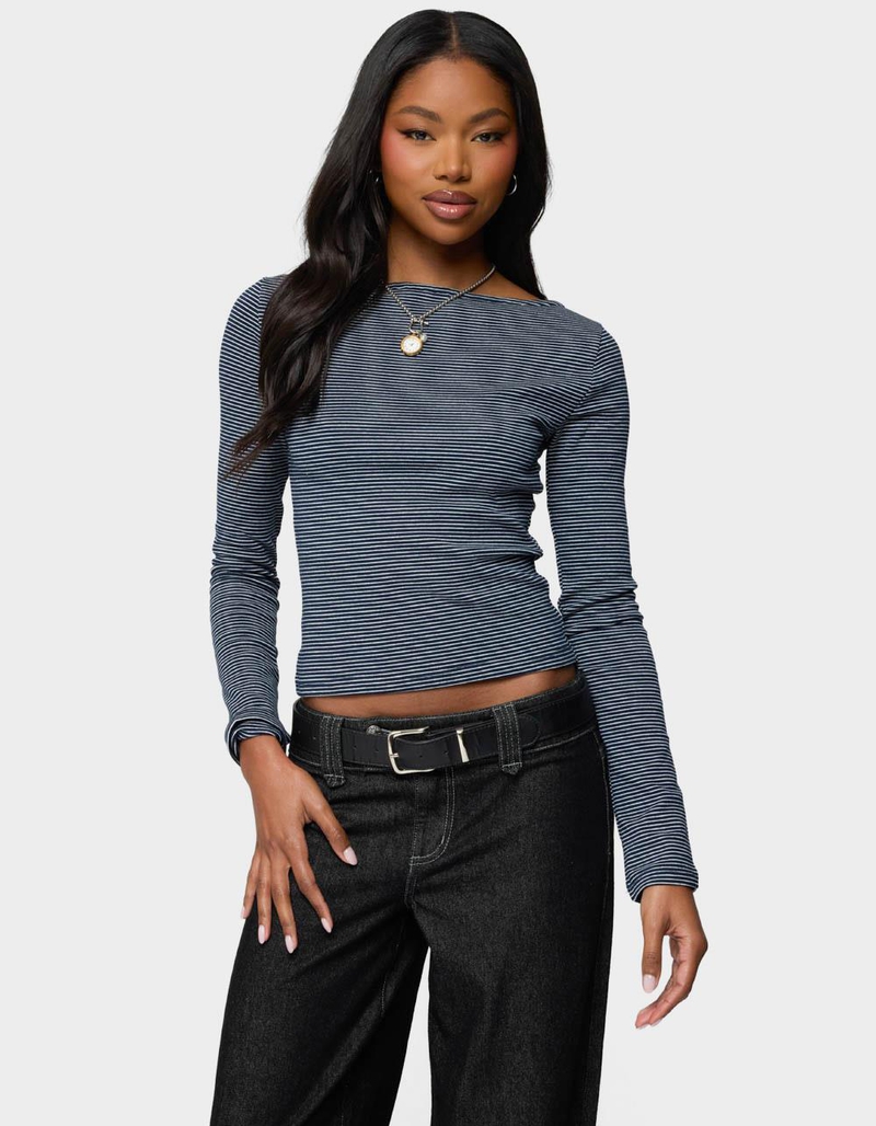 EDIKTED Loria Striped Boat Neck Top image number 0