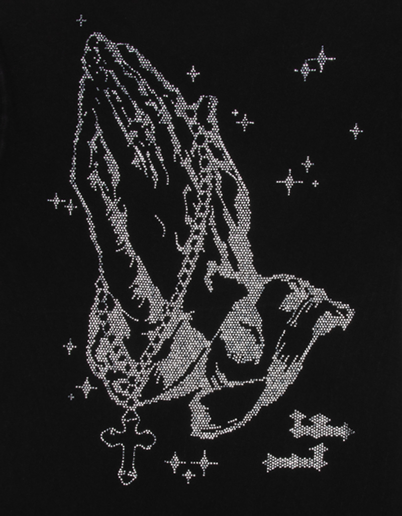 LA FAMILIA Prayer Hands Mens Rhinestone Boxy Tee image number 2