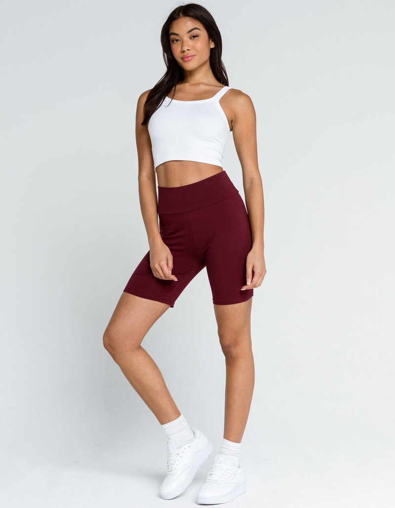 FULL TILT High Waisted Womens Burgundy Biker Shorts image number 3
