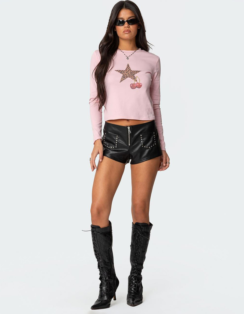 EDIKTED Studded Faux Leather Micro Shorts image number 1
